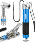 Heavy Duty 8000 PSI Lever Grease Gun Kit with 0.53 inch coupler, 90 degree adapter, and 18 inch hose for auto farm shop