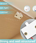 8 Pack Door Activated Light Switch Kit for Cabinets and Closets installed on wooden surface, 120V 1A 250V rated, side view.