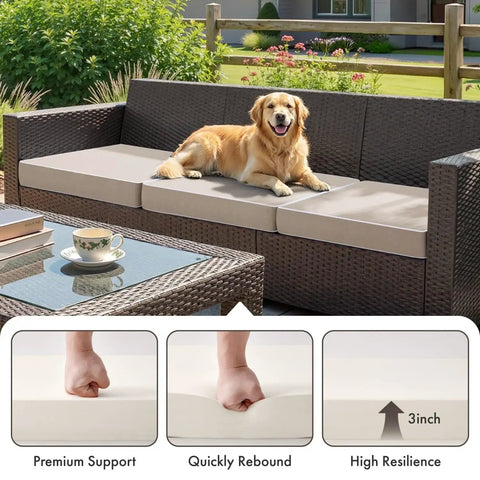 Beige Outdoor Chair Cushions Set Of 2 19x19x3 Inches Waterproof Patio Seat Cushions for sofa shown with dog on patio