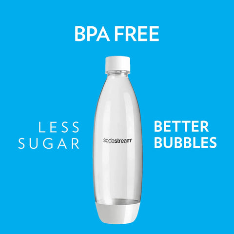 1L Slim Carbonating Bottles Twin Pack For Sparkling Water Makers BPA Free Hermetically Sealed Caps on blue background
