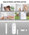 2-In-1 Alarm And Chime Door Sensor With Easy Install, Three-Stage Volume Control, Quick Alarm For Doors And Gates, Ideal For Pool Safety, Kids, Pets And Home Security, 3-Pack on door with tape install steps