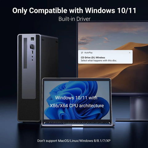 WiFi 6 USB Adapter AX900 For Desktop PC Dual Band 5GHz And 2.4GHz With Built-In Driver displayed on Windows 10/11 screen