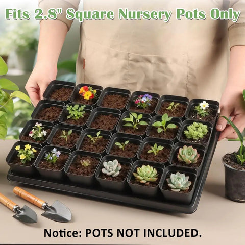 Heavy Duty Reusable Nursery Pot Tray Set Workhorse 5 Pack 24 Cell Seed Starter Trays for 2.8 Inch Pots BPA Free Durable Plastic with Drain Holes