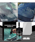 Windshield Crack Repair Kit 2025 Upgrade for Chips and Cracks Quick Fix Glass Fluid Set for Car Windshield and Windows Easy DIY Repair in Under 30 Minutes with before and after images of a windshield repair.