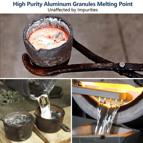 Pure Aluminum Pellets Ninety Nine Point Six Percent High Purity For Metal Casting And Melting images of molten metal being poured
