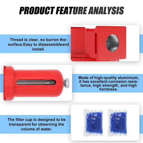 One Quarter Inch NPT Air Desiccant Dryer System With Beads Bag showing red aluminum body with two visible ports