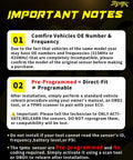 Important notes for Straight Plug And Play 433 Mhz Tpms Tire Pressure Sensors highlighting installation and compatibility.
