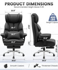 Product dimensions of Big And Tall Leather Office Chair With Footrest For Long Hours, Comfy Ergonomic High Back Reclining Computer Chair