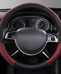 Rhombus Microfiber Leather Steering Wheel Cover Universal Fit For Car Suv Truck Van With Padded Sides And Slick Grip In Black And Burgundy
