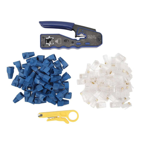 All In One Ethernet Crimping Tool For Cat5 Cat5e Cat6 Cat6A Pass Through Connectors Strips Cuts Crimps With Hardened Blades