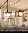 Plug In Pendant Light With Cord In Black Metal Cage And Crystal Accents, Small Yet Dope Statement Chandelier in kitchen