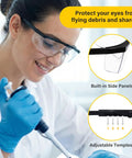 Woman wearing Built Like A Tank 12 Pack Safety Glasses With Anti Fog Coating And UV Protection Scratch Resistant Polycarbonate Lenses.
