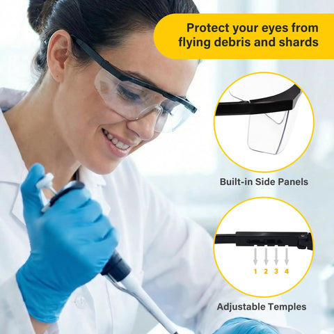 Woman wearing Built Like A Tank 12 Pack Safety Glasses With Anti Fog Coating And UV Protection Scratch Resistant Polycarbonate Lenses.