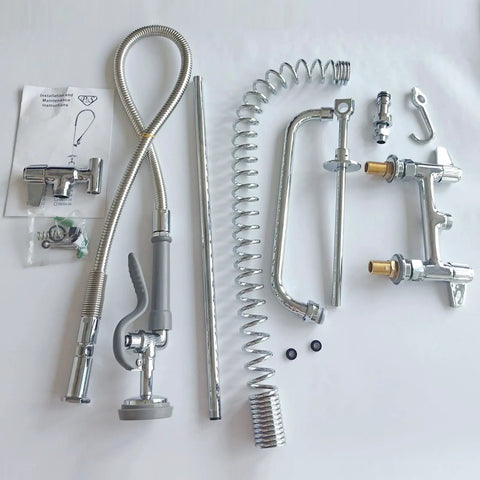 Components of Heavy Duty 7 Inch Deck Mount Commercial Faucet With Sprayer And Pull Down Hose Single Pedestal Restaurant Pre Rinse Faucet