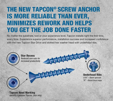 Quarter Inch By Two And A Quarter Inch Star Torx Head Concrete Anchor Screws Kit With Drill Bit Included 100 Pack Masonry Fasteners For Concrete Block And Brick Shelving Electrical And HVAC Mounting Heavy Duty
