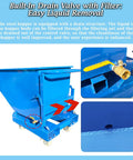 Heavy Duty Steel Self Dumping Hopper And Forklift Bin With Dual Brake Casters And Drain Valve, 2200 Lb showing built-in drain valve and filter.