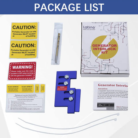 Package contents of Generator Interlock Kit For Eaton Cutler Hammer BR Series Panels 150 to 200 Amp With 1 1 4 Inch Spacing