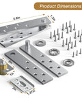 2-Pack Heavy Duty Hidden Door Pivot Hinges for Bookcase and Cabinet Doors, dimensions, metal construction, screws included