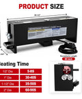 Metlead 1/2 To 2 Inch Pvc Conduit Bending Heater, 1700W Electric Pipe Bender dimensions and heating time guide.