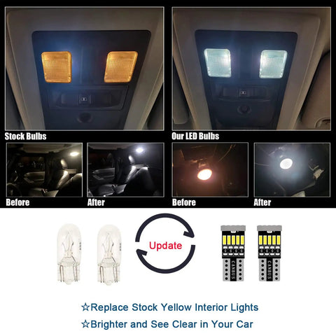 12 Piece Interior LED Light Kit For Dodge Ram 1500 2500 3500 From 2009 To 2018 showing before and after bulb comparison