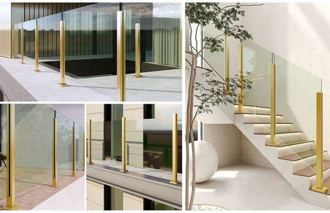 Heavy Duty 304 Stainless Steel Glass Railing Post With Smooth Brushed Finish And Rock Solid Base in modern outdoor and indoor settings.
