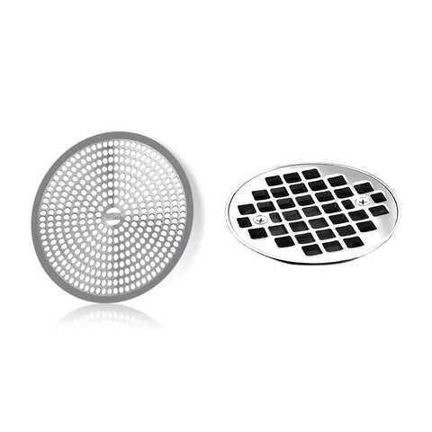 Shower Hair Catcher Drain Protector Strainer With Rust Proof Stainless Steel And Silicone Edge 2 Pack For Easy Hair Grabbing No Clog Drainage Elliptical Holes For Smooth Flow Blocks Debris And Keeps Shower Clean