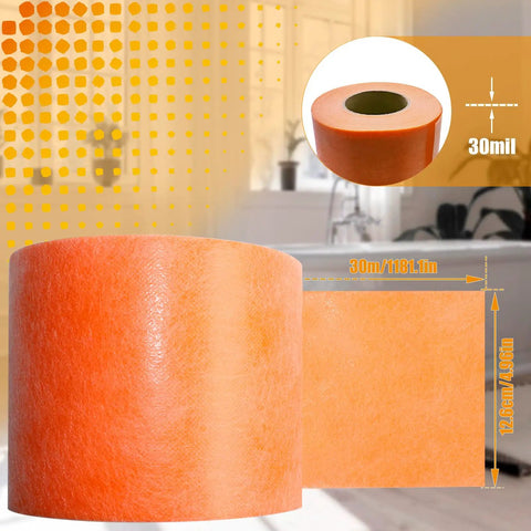 Waterproofing Membrane Roll 30 Mils Thick 5 In By 98.5 Ft Underlayment For Tile Floors Showers And Bathrooms Orange Polyethylene Fabric Waterproof Barrier Durable And Easy To Install