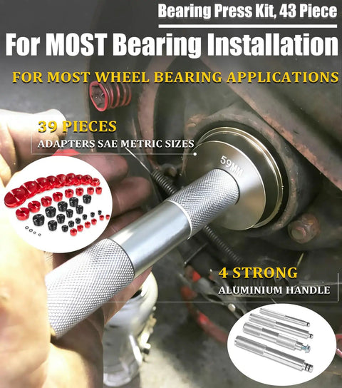 Heavy Duty Bearing Race And Seal Driver Kit in use with adapter and seal for wheel bearing installation