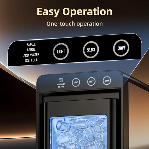 Portable Ice Maker With Self Cleaning Function 8 Cubes In 6 Minutes 26 Lbs Per Day Countertop Ice Machine control panel