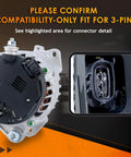 12V 110 Amp Bolt On Plug And Play Alternator With 3 Pin Connector Fits 2007 2012 Altima 2.5L, 2011 2013 Rogue 2.5L, And 2013 Altima Coupe S Replaces 11258N, 23100 JA02A, 400 40102 AL2407X AVA0074 TG12C032 showing rear view with 3-pin detail