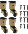 Four Piece Antique Brass Furniture Casters Crafted From Solid Cast Zinc Alloy Featuring Hella Smooth 360 Degree Swivel Rollers