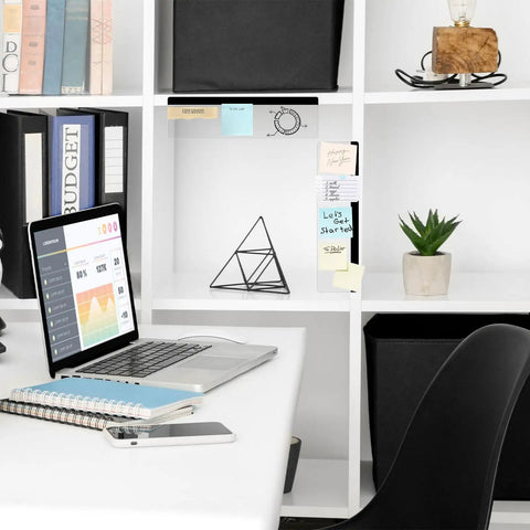 Monitor Memo Boards 2 Pack Transparent Acrylic Side Panels on computer with notes, size 11 x 3.1 inches for office and home desk.