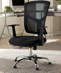 Office chair with leg floor protectors, black iron and PU material foot glides, home office use, prevents scratches and scuffs.