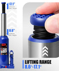 DNA Motoring 6-ton hydraulic bottle jack, blue steel body with silver lifting piston, front view