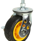 Hardcore Durable 4 X 2 Inch Wide Caster Wheels With Parking Brake 2 Pack close-up showing rubber tire and metal mount.