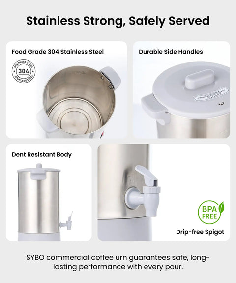 Commercial 6L Coffee Urn For Catering With Percolator Removable Filter Stainless Steel Cool Touch Handles Easy To Clean