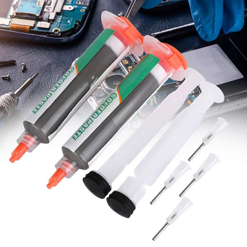 Two 50g Solder Paste Syringes Sn42 Bi58 Tin Bismuth Soldering Flux For SMD PCB Electronics Repair Colorless With Low Smoke