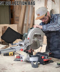 Shop Beast 2 Pack Black Dust Collection Bags Zipper Lock Secure Fit on miter saw to reduce sawdust mess during cutting.