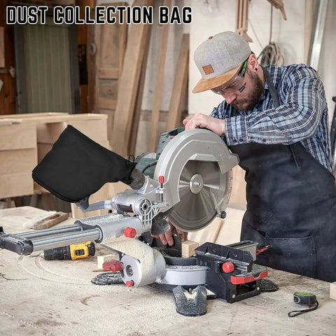 Shop Beast 2 Pack Black Dust Collection Bags Zipper Lock Secure Fit on miter saw to reduce sawdust mess during cutting.