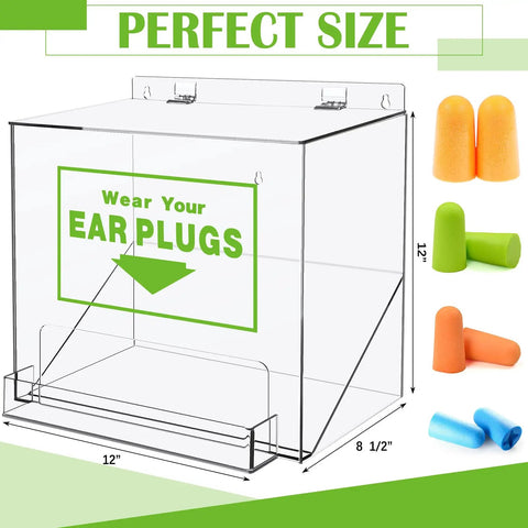 Green Ear Plug Dispenser With Cover And Front Pocket, Clear Acrylic Organizer For Table Or Wall Mount In Industrial Factory Office School Nursery, Big Capacity 12 By 13 By 8 Inches