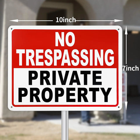 Private Property No Trespassing Signs 10x7 Inch 40 Mil Aluminum Reflective UV Printed Weatherproof Easy To Mount High Visibility Security Sign For Home And Business 2 Pack
