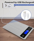 33Lb Kitchen Digital Scale With Pro Grade Precision, 1g 0.05oz, USB Rechargeable Or Battery Power, Waterproof Stainless Steel With Backlit LCD shown with USB cable for charging.