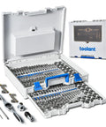 Ratcheting Tap And Die Set With 127 Piece SAE And Metric Kit Drill Bit Assortment For Threading Reversible T Handle Toolbox