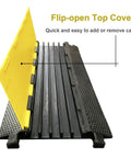5 Channel Rubber Cable Protector Ramp With Flip Open Top Cover Heavy Duty 18000 Lbs Capacity showcasing open cover