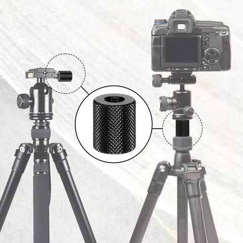 Six Pack 1/4 Inch To 1/4 Inch Threaded Tripod Screw Adapter Double Sided Mount Converter on tripod with camera attached