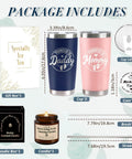 Celebrate The Freshly Minted Arrival Of New Mama And Papa With This Awesome Gift Set For Couples Featuring Matching Tumblers Paired With A Warm Cozy Candle. Includes insulated cups, a scented candle, a straw, and a coin.