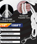 Image showing 100 Ft Nylon Flag Pole Rope Kit 5/16 Inch Halyard Replacement With 4 Zinc Alloy Snap Hooks featuring nylon strands.