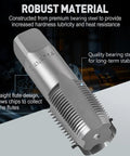 Six Piece NPT Pipe Tap Set Including One Inch Three Quarters Inch One Half Inch Three Eighths Inch One Quarter Inch And One Eighth Inch Taps For Pipe Thread Repair Re Threading Damaged Or Jammed Threads In Bearing Steel With Heavy Duty Storage Case tap in bearing steel close-up.