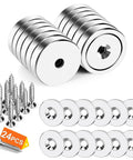 Heavy Duty Round Mounting Magnets With Screws 80 Lbs Hold 12 Pack Silver Neodymium Industrial Strength Magnets with included screws