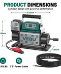 Heavy Duty 12V Rv Air Compressor And Tire Inflator With Auto Shut Off Rapid Digital Display preset dimensions 13.53" x 9.06" x 5.91"